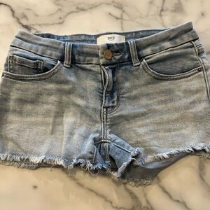 BKE Light Blue Frayed Hem Denim Shorts